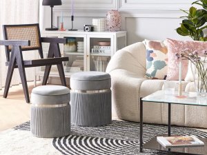 Beliani Zestaw 2 welurowych pufów ze schowkiem jasnoszary CAMDENTON 2