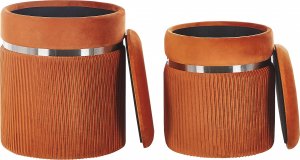 Beliani Zestaw 2 welurowych pufów ze schowkiem pomarańczowy CAMDENTON 3