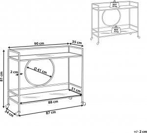 Beliani Metalowy wózek kuchenny 2-poziomowy ze szklanym blatem złoty KERRY 6