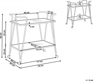 Beliani Metalowy wózek kuchenny 2-poziomowy ze szklanym blatem złoty NOTI 6