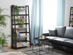 Beliani Regał 5 półek jasne drewno z czarnym CROYDON 2