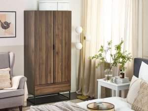 Beliani Szafa dwudrzwiowa z szufladą ciemne drewno LINGEN 2