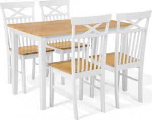 Beliani Zestaw do jadalni stół i 4 krzesła drewniany jasny z białym HOUSTON 1