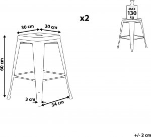 Beliani Zestaw 2 stołków barowych metalowych 60 cm czarny CABRILLO 8