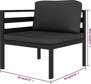 vidaXL vidaXL 8-cz. zestaw mebli ogrodowych, poduszki, aluminium, antracyt 7