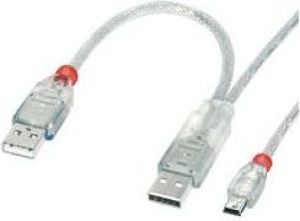 Kabel USB Lindy 2x USB-A - miniUSB 1 m Przezroczysty (31784) 1