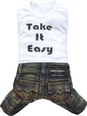 DoggyDolly Komplet jeans z t-shirtem, biały,M 28-30cm/41-43cm 1