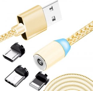 Kabel USB Retoo USB-A - USB-C + microUSB + Lightning 1 m Złoty (E216-4) 1
