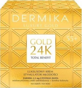 Dermika Gold 24K Total Benefit Luksusowy krem do twarzy stymulator młodości na dzień i noc 55+ 50ml 1