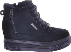 Pantofelek24 Czarne zamszowe sneakersy na koturnie i platformie /G12-3 12449 T730/ 38 1
