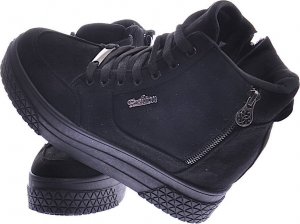 Pantofelek24 Czarne zamszowe sneakersy na koturnie i platformie /G12-3 12449 T730/ 38 2