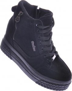 Pantofelek24 Czarne zamszowe sneakersy na koturnie i platformie /G12-3 12449 T730/ 38 3