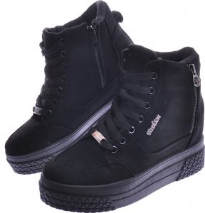 Pantofelek24 Czarne zamszowe sneakersy na koturnie i platformie /G12-3 12449 T730/ 38 4