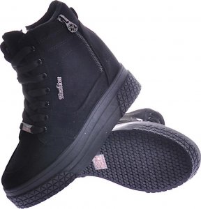 Pantofelek24 Czarne zamszowe sneakersy na koturnie i platformie /G12-3 12449 T730/ 38 5