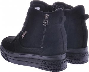 Pantofelek24 Czarne zamszowe sneakersy na koturnie i platformie /G12-3 12449 T730/ 38 6