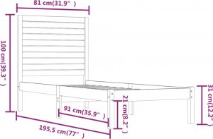 vidaXL vidaXL Rama łóżka, lite drewno, 75x190 cm, pojedyncza 6