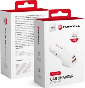 Ładowarka ForCell FORCELL CARBON ładowarka samochodowa Typ C 3.0 PD20W + USB QC3.0 18W 5A CC50-1A1C biała (Total 38W) 1