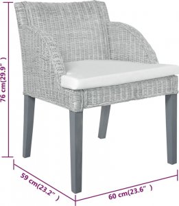 vidaXL vidaXL Krzesło stołowe z poduszką, szary naturalny rattan 6