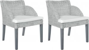 vidaXL vidaXL Krzesła stołowe z poduszkami, 2 szt., szare, naturalny rattan 1