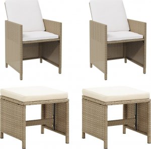 vidaXL vidaXL Krzesła ogrodowe z poduszkami, 2 szt., polirattan, beżowe 1