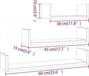 vidaXL vidaXL Półki ścienne, 3 szt, szary dąb sonoma, materiał drewnopochodny 6