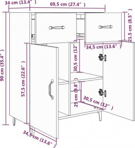 vidaXL vidaXL Szafka, szary dąb sonoma, 69,5x34x90cm, materiał drewnopochodny 8
