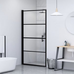 vidaXL vidaXL Drzwi prysznicowe, 91x195cm, hartowane szkło półmrożone, czarne 1
