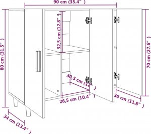 vidaXL vidaXL Szafka, szary dąb sonoma, 90x34x80 cm, materiał drewnopochodny 8