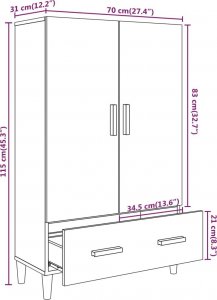 vidaXL vidaXL Szafka, dąb sonoma, 70x31x115 cm, materiał drewnopochodny 8