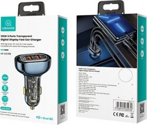 Ładowarka Usams USAMS Ład. sam. 1xUSB-C 2xUSB-A 125W Fast Charge transparent blue CC158CC02 (US-CC158) 13