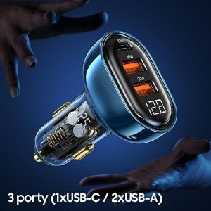 Ładowarka Usams USAMS Ład. sam. 1xUSB-C 2xUSB-A 125W Fast Charge transparent blue CC158CC02 (US-CC158) 3