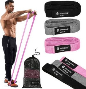 Springos Guma do ćwiczeń Hip Band 2x 100 cm szara/różowa/czarna zestaw 3 szt. guma oporowa UNIWERSALNY 7