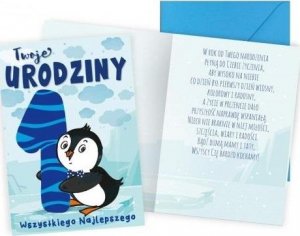 KUKARTKA Karnet B6 Urodziny 1 pingwinek 1