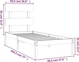 vidaXL vidaXL Rama łóżka, biała, lite drewno, 90x190 cm, pojedyncza 6