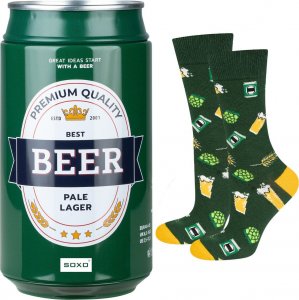 Soxo Kolorowe Męskie Skarpetki SOXO GOOD STUFF, piwo w puszce pale lager, prezent dla chłopaka, zielony 4045 1