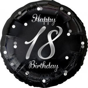 GoDan Balon foliowy Happy 18 Birthday, czarny, nadruk srebrny, 18" 1