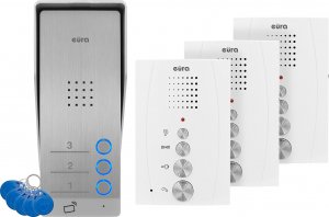 Eura Domofon EURA ADP-63A3 - biały, trójrodzinny, głośnomówiący, obsługa 2 wejść, czytnik RFID 1