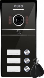 Eura Kaseta zewnętrzna wideodomofonu EURA VDA-63C5 - trójrodzinna, czarna, kamera 1080p., czytnik RFID 1