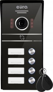 Eura Kaseta zewnętrzna wideodomofonu EURA VDA-64C5 - czterorodzinna, czarna, kamera 1080p 1
