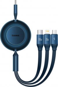 Kabel USB Baseus USB-C - USB-C + microUSB + Lightning 1.1 m Niebieski (CAMJ010203) 1