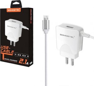 Ładowarka Somostel ŁADOWARKA SIECIOWA 2A KABEL IPHONE  BIAŁA SOMOSTEL 2100mAh SMS-A03 1