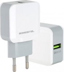 Ładowarka Somostel ŁADOWARKA SIECIOWA 3A 18W + KABEL IPHONE BIAŁA SOMOSTEL QUICK 3.0 FAST CHARGER 3100mAh QC 3.0 SMS-A12 2
