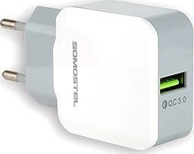 Ładowarka Somostel ŁADOWARKA SIECIOWA 3A 18W + KABEL IPHONE BIAŁA SOMOSTEL QUICK 3.0 FAST CHARGER 3100mAh QC 3.0 SMS-A12 3