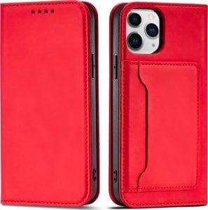 Hurtel Magnet Card Case etui do iPhone 12 pokrowiec portfel na karty kartę podstawka czerwony 1