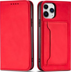 Hurtel Magnet Card Case etui do iPhone 12 Pro pokrowiec portfel na karty kartę podstawka czerwony 1