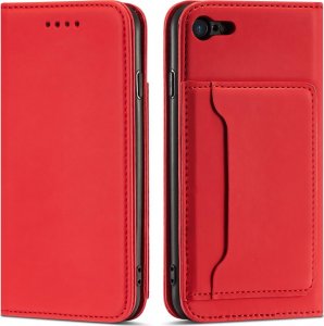 Hurtel Magnet Card Case etui do iPhone SE 2022 / SE 2020 / iPhone 8 / iPhone 7 pokrowiec portfel na karty kartę podstawka czerwony 1