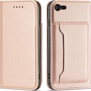 Hurtel Magnet Card Case etui do iPhone SE 2022 / SE 2020 / iPhone 8 / iPhone 7 pokrowiec portfel na karty kartę podstawka różowy 1