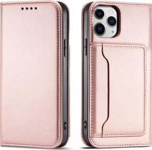 Hurtel Magnet Card Case etui do iPhone 12 Pro Max pokrowiec portfel na karty kartę podstawka różowy 1