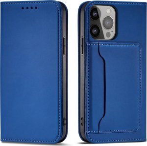 Hurtel Magnet Card Case etui do iPhone 13 Pro Max pokrowiec portfel na karty kartę podstawka niebieski 1