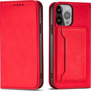 Hurtel Magnet Card Case etui do iPhone 13 Pro Max pokrowiec portfel na karty kartę podstawka czerwony 1